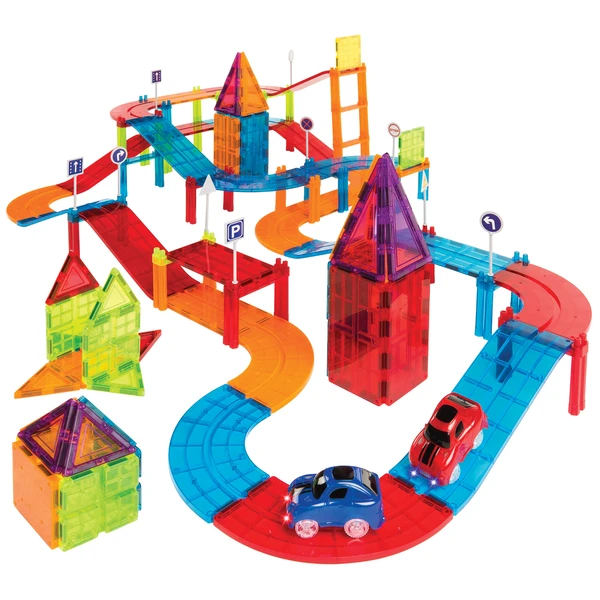 105 Piece Kids Magnetic Tile Car Race Track Set With 2 Cars Only 3999